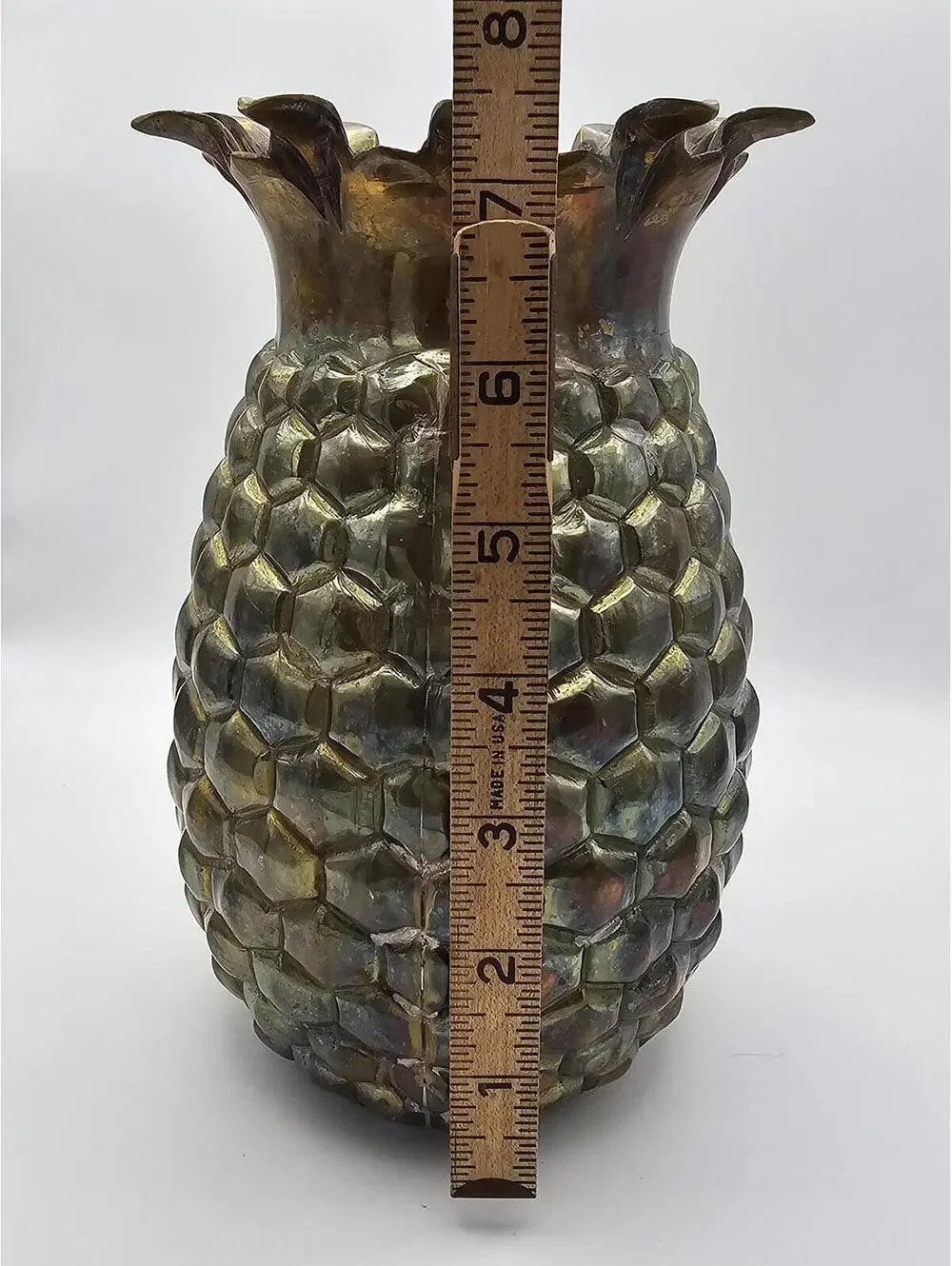 Vintage Iridescent Pineapple Vase Metallic Hollywood Regency Tiki Decor
